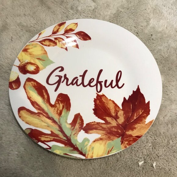 Set Of 6 Fall-Themed Grateful" Dinner Plates With Leaf Design 10.5 Inches Diamet - Picture 2 of 8
